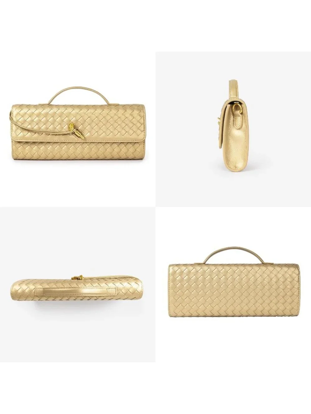 Women Gold Woven Vegan Leather Clutch Purse Formal Evening Crossbody Bag